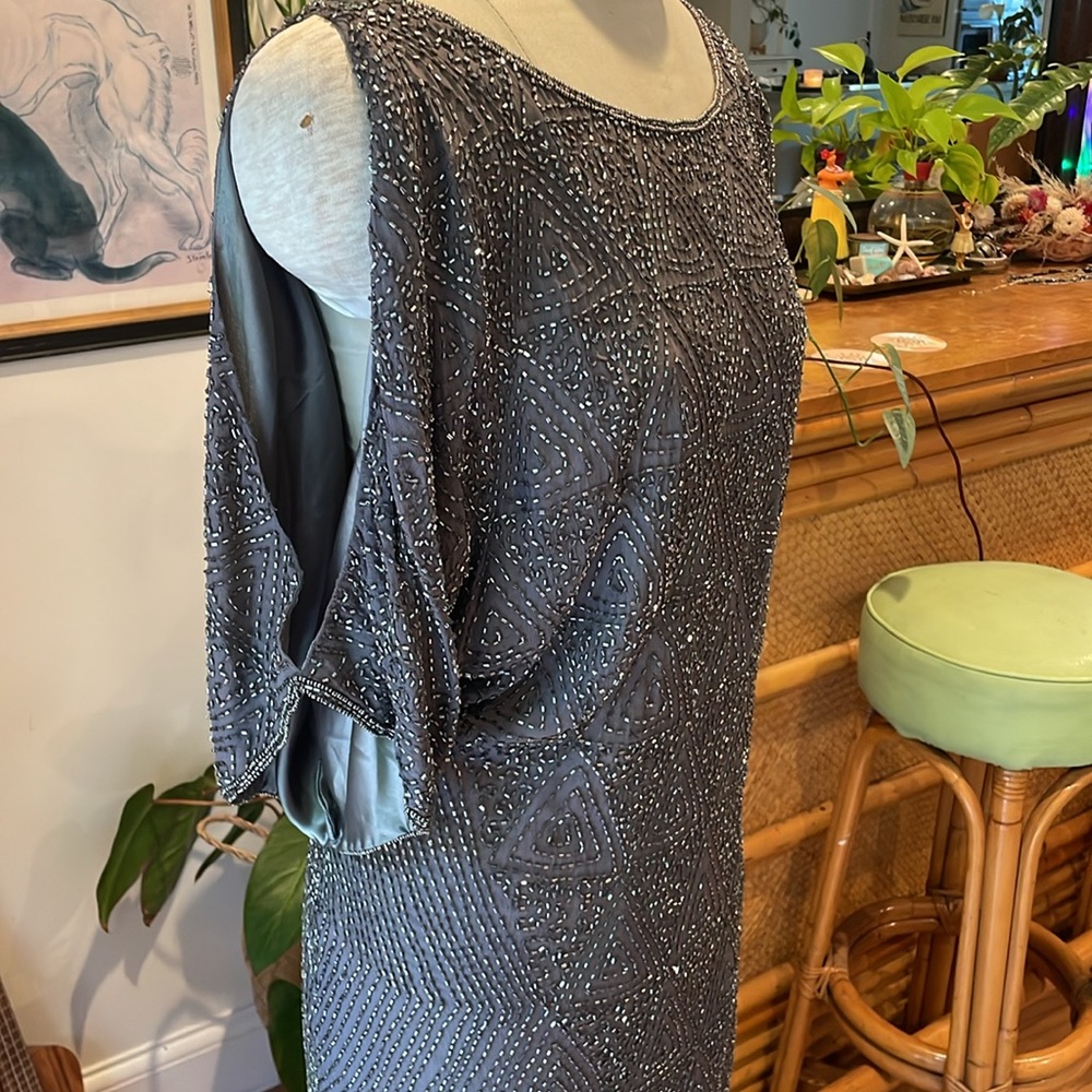 Elegant Gray Beaded Dress